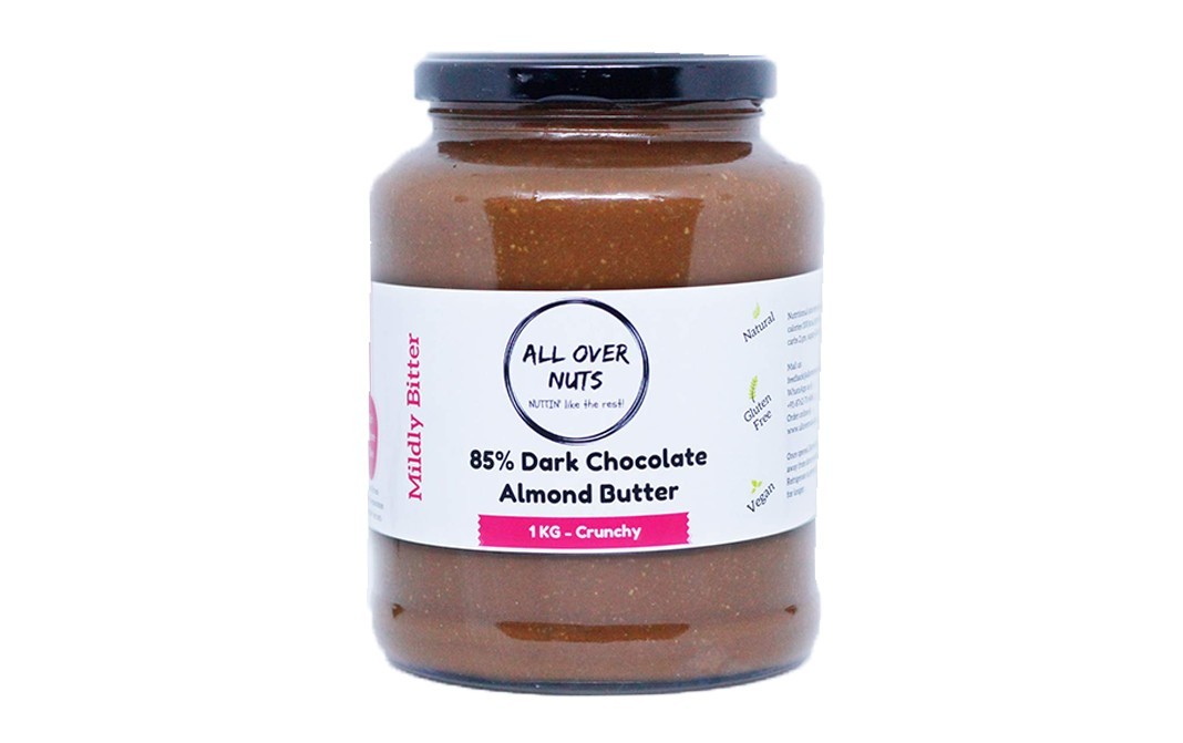 All Over Nuts 85% Dark Chocolate Almond Butter Crunchy   Glass Jar  1 kilogram